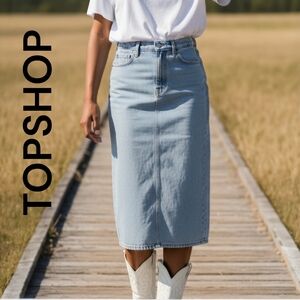 Topshop Gray Denim Maxi Midi Skirt | Women’s High Rise Jean Skirt Petite Size 8